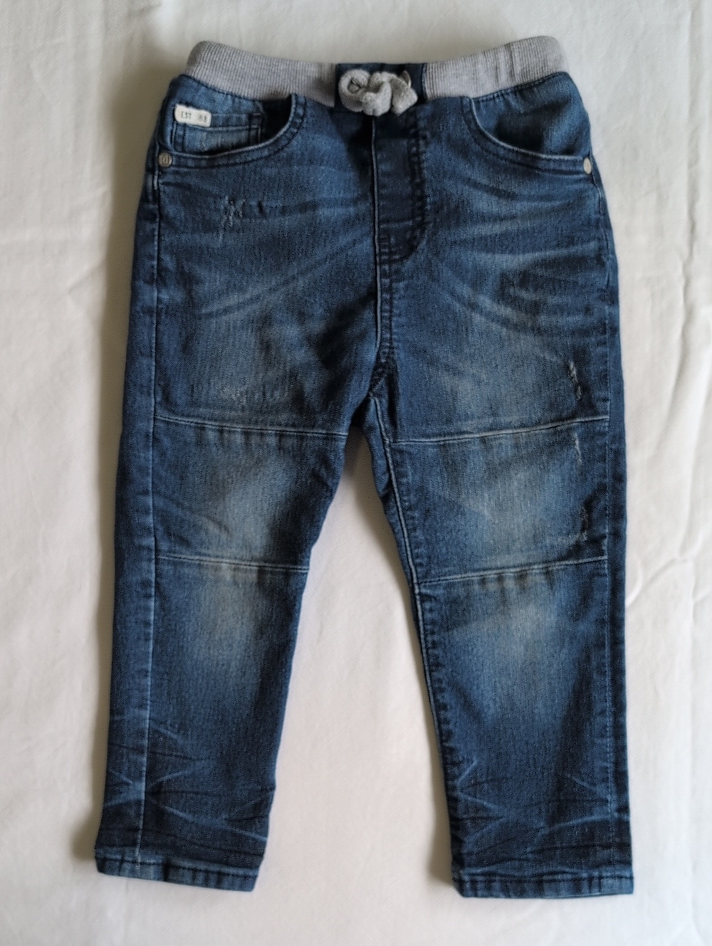 River Island Mini Denim Jogger Jeans Grey Elastic Knit Waist Toddler Boys 2T 3T